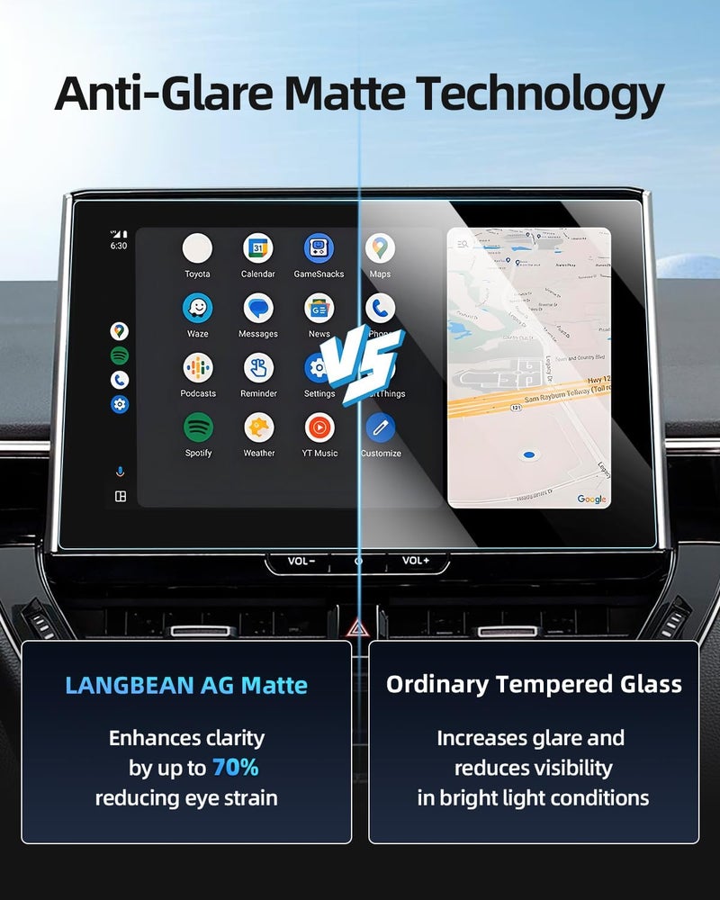 LANGBEAN Anti-Glare Matte 10.5-Inch Screen Protector for 2025 Toyota Corolla (FX/XSE/Hybrid XLE/Hybrid SE) Infotainment Touchscreen, 9H Tempered Glass/Anti-Fingerprint 2025 Corolla Accessories - Image 3